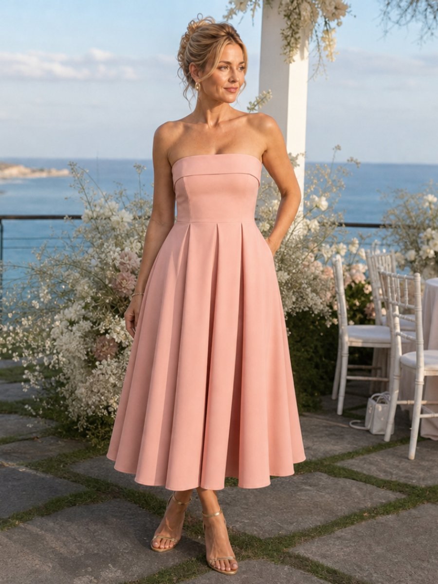 Isla | Women's Strapless Full-Skirt Christmas Party Midi Dress