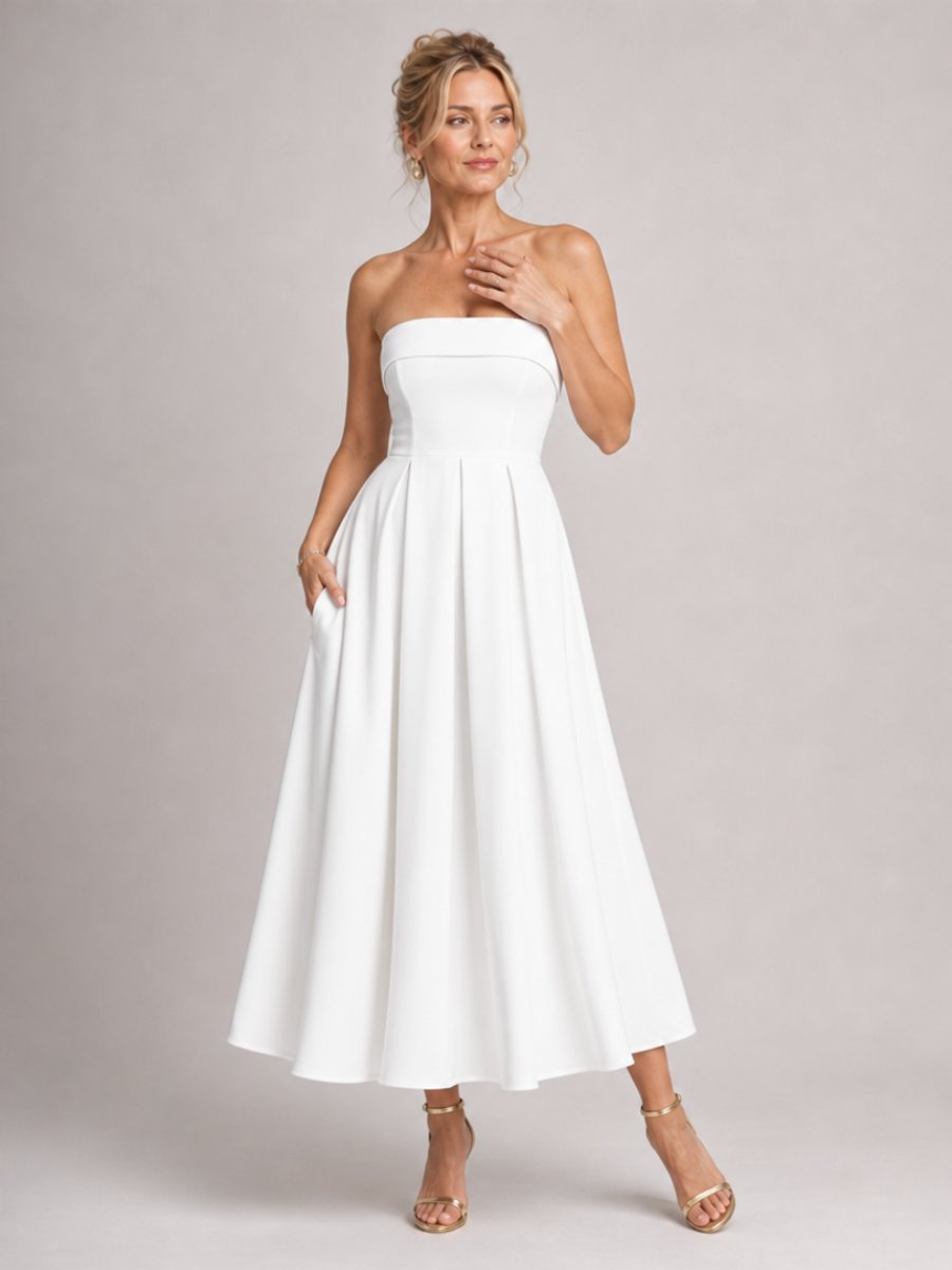 Isla | Women's Strapless Full-Skirt Christmas Party Midi Dress