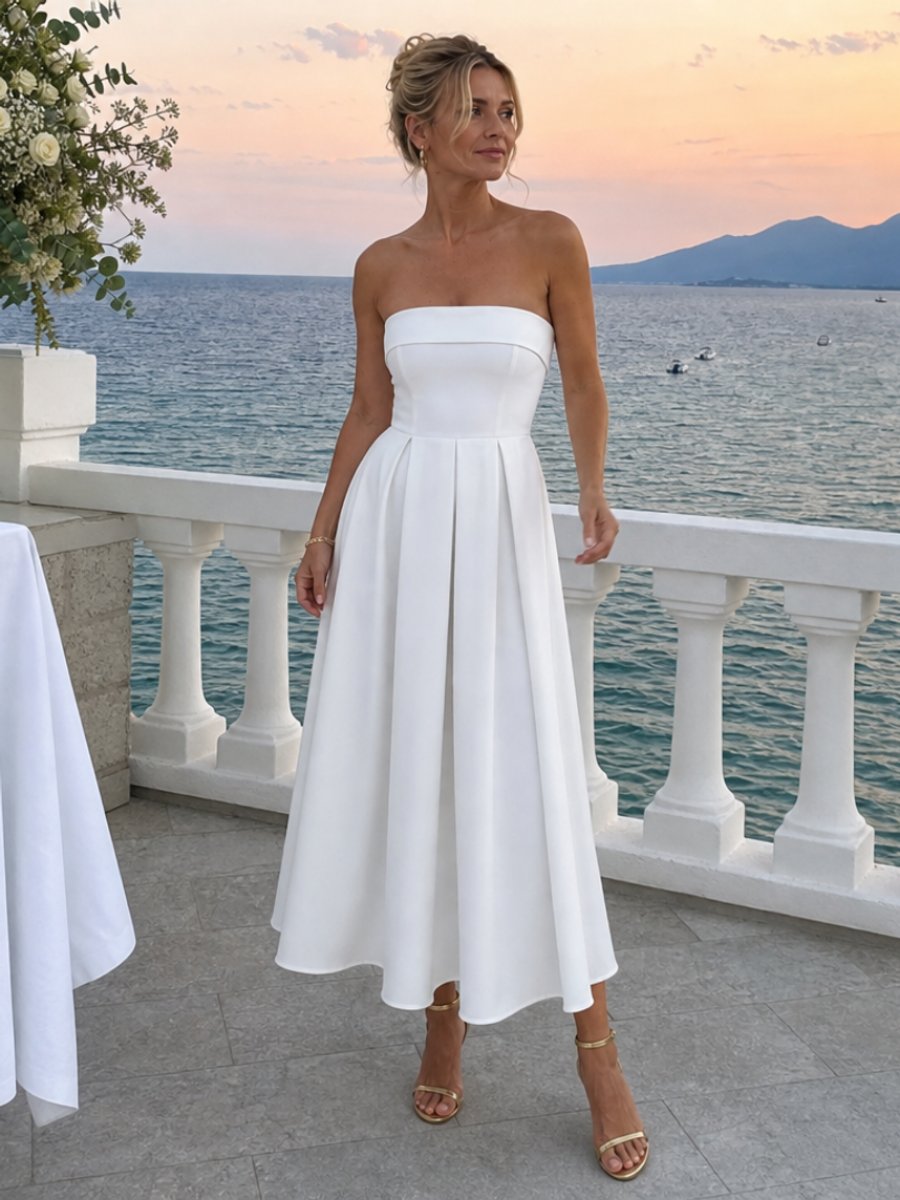 Isla | Women's Strapless Full-Skirt Christmas Party Midi Dress