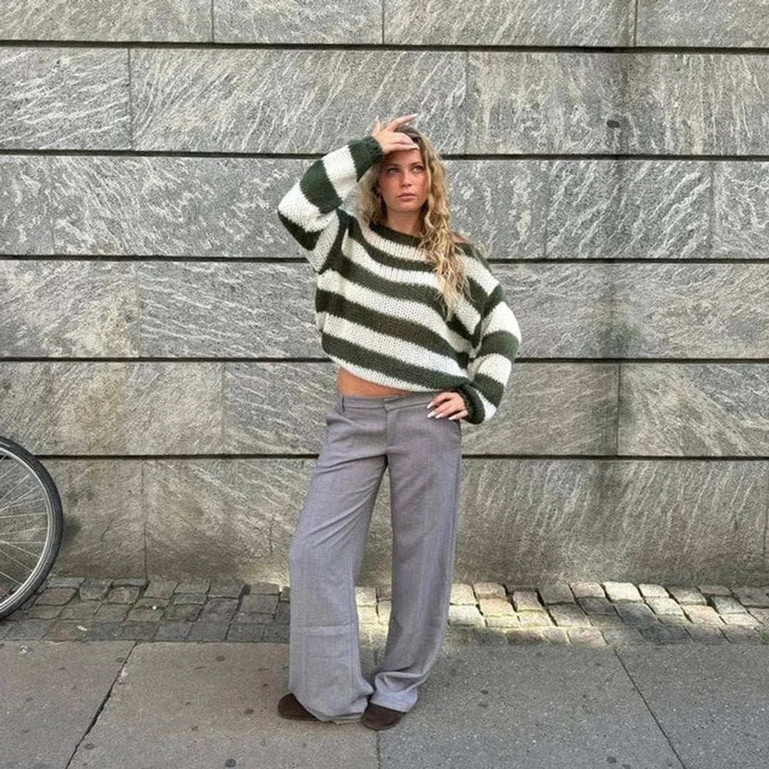 Rosie | Women's Striped Chunky Knit Jumper Crew Neck Relaxed Fit