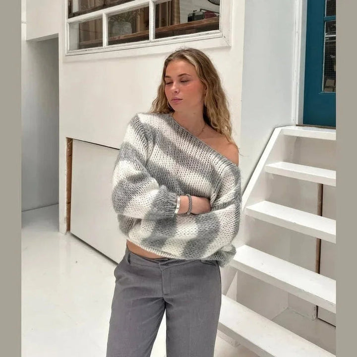 Rosie | Women's Striped Chunky Knit Jumper Crew Neck Relaxed Fit