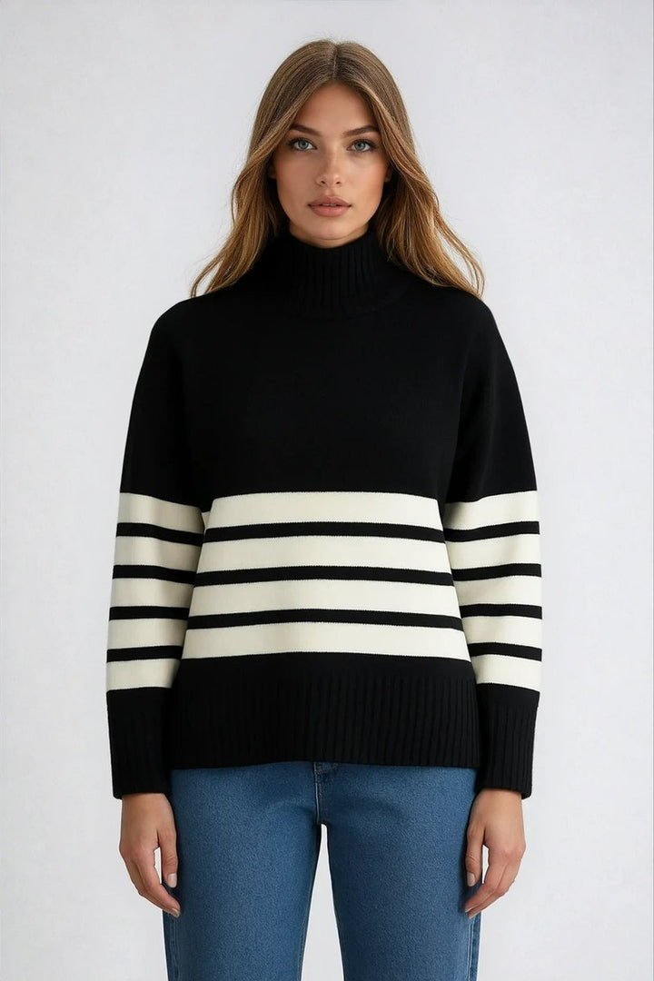Ivy | Women's Striped Roll Neck Knitted Jumper Oversized Fit