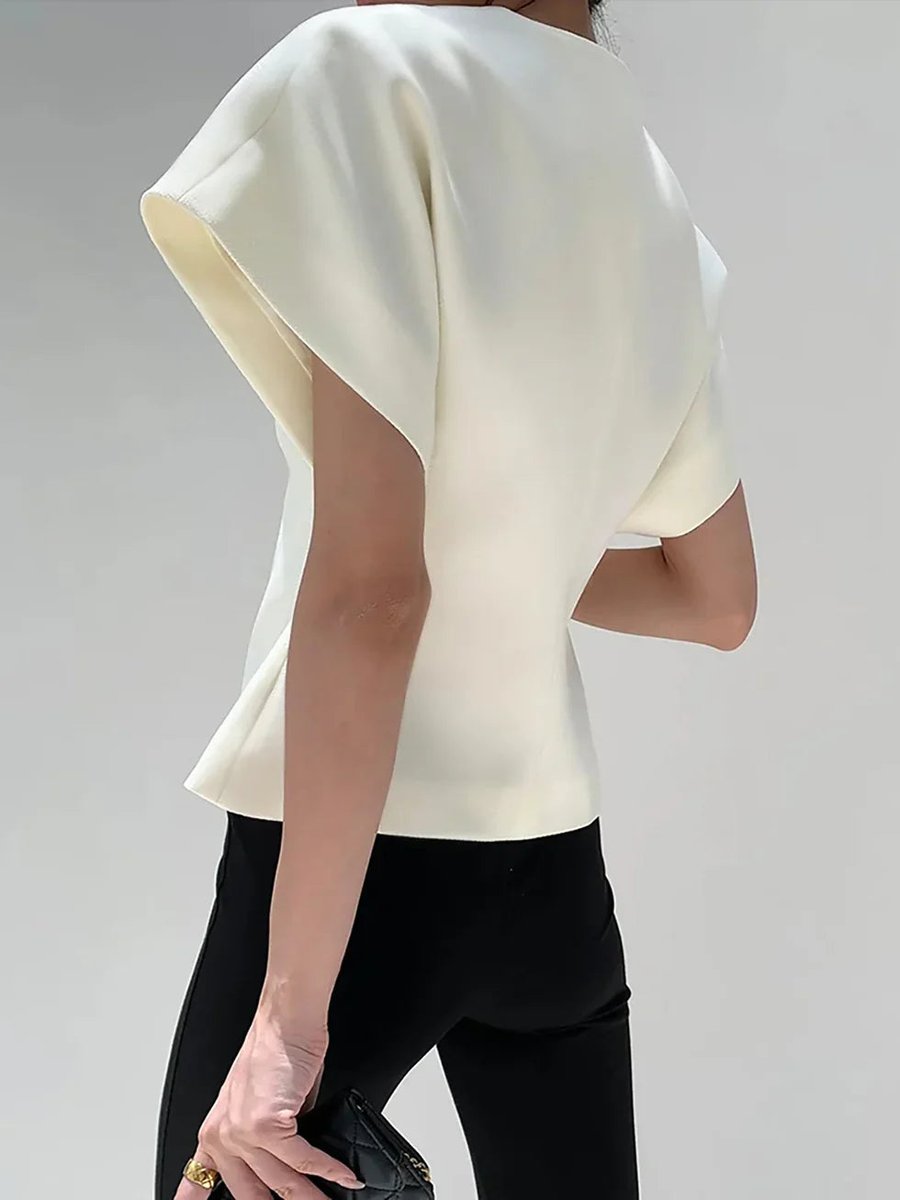 Isla | Women's Structured Blouse Asymmetric Hem Single Button Cape Sleeves