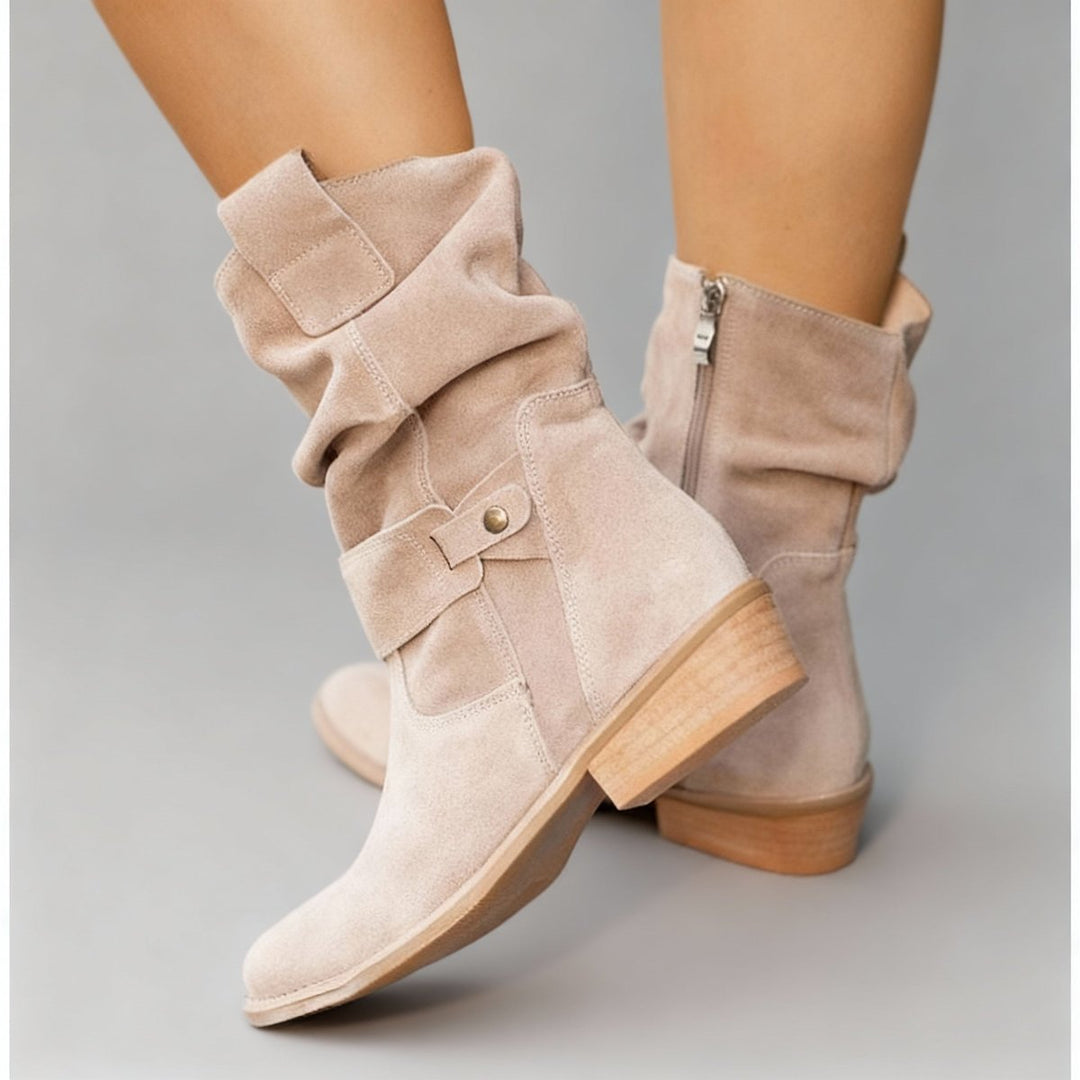 Isla | Women's Suede Block-Heel Slouch Ankle Boots Side-Zip