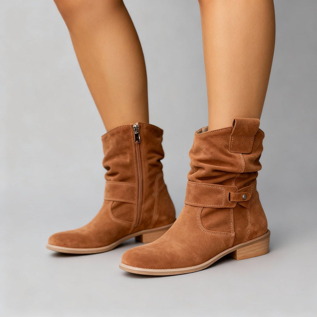 Isla | Women's Suede Block-Heel Slouch Ankle Boots Side-Zip