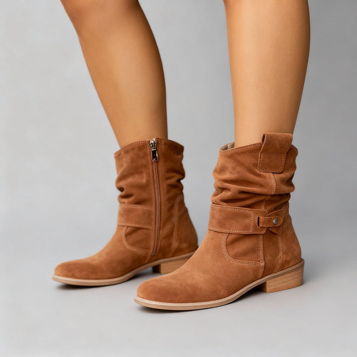 Isla | Women's Suede Block-Heel Slouch Ankle Boots Side-Zip