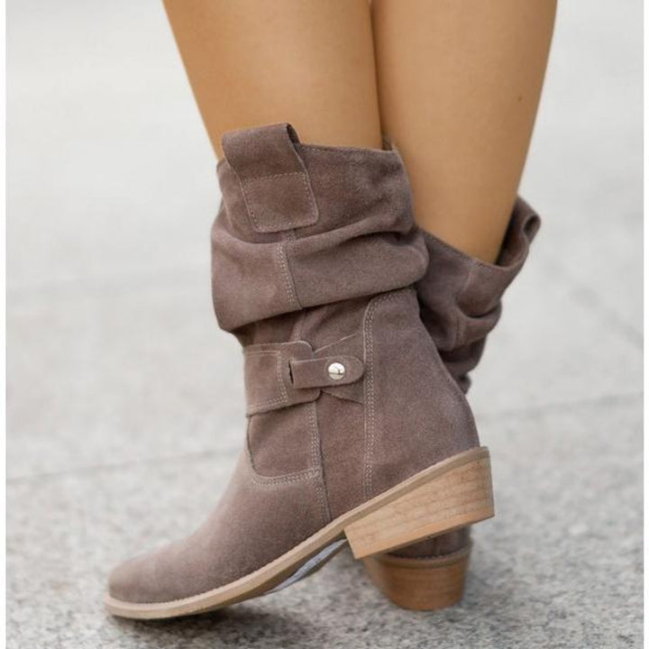 Isla | Women's Suede Block-Heel Slouch Ankle Boots Side-Zip