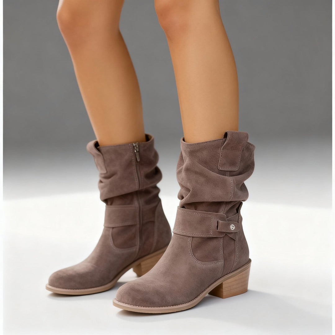 Phoebe | Women's Suede Block-Heel Slouch Ankle Boots Zip-Up