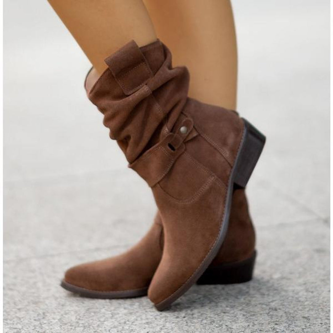 Phoebe | Women's Suede Block-Heel Slouch Ankle Boots Zip-Up