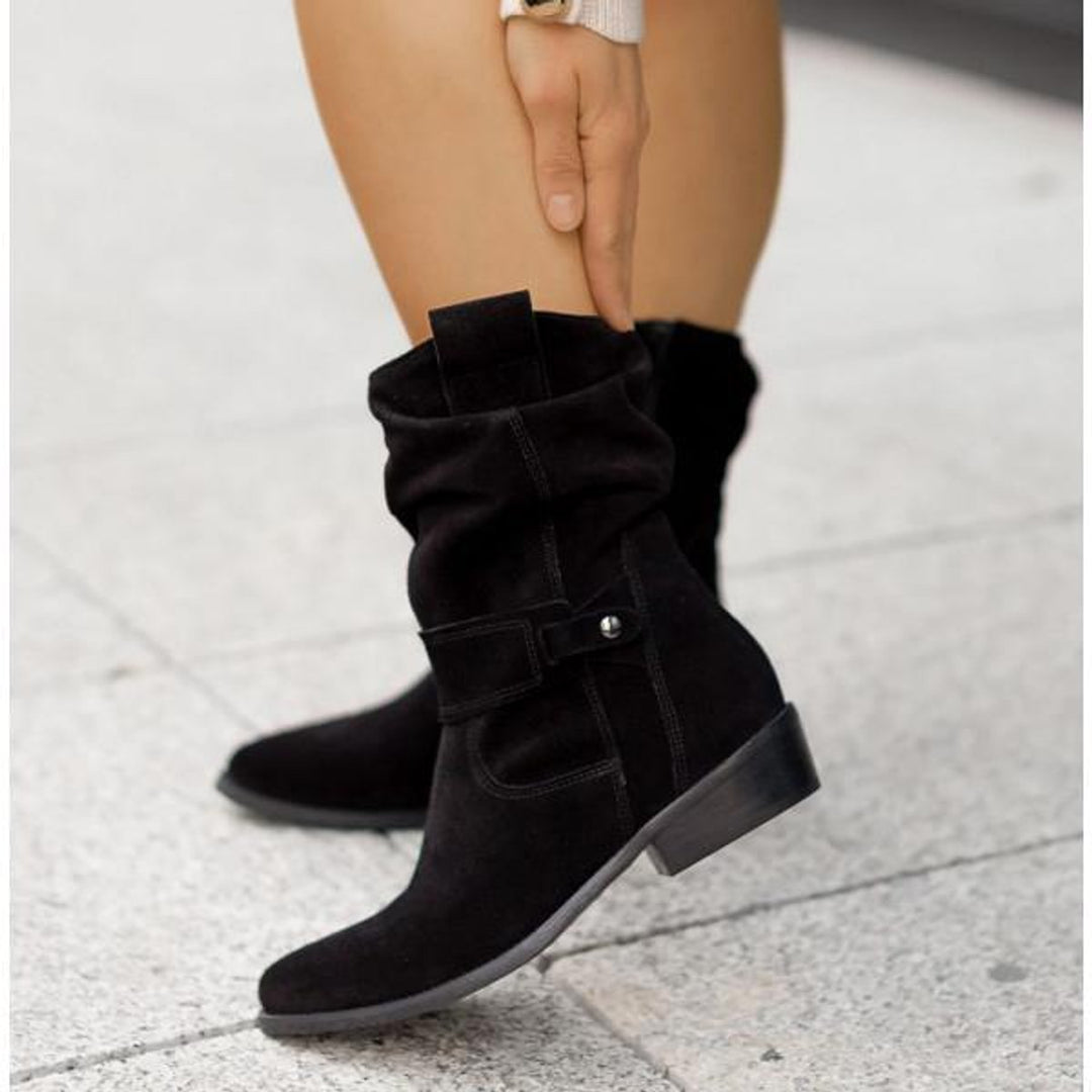 Phoebe | Women's Suede Block-Heel Slouch Ankle Boots Zip-Up