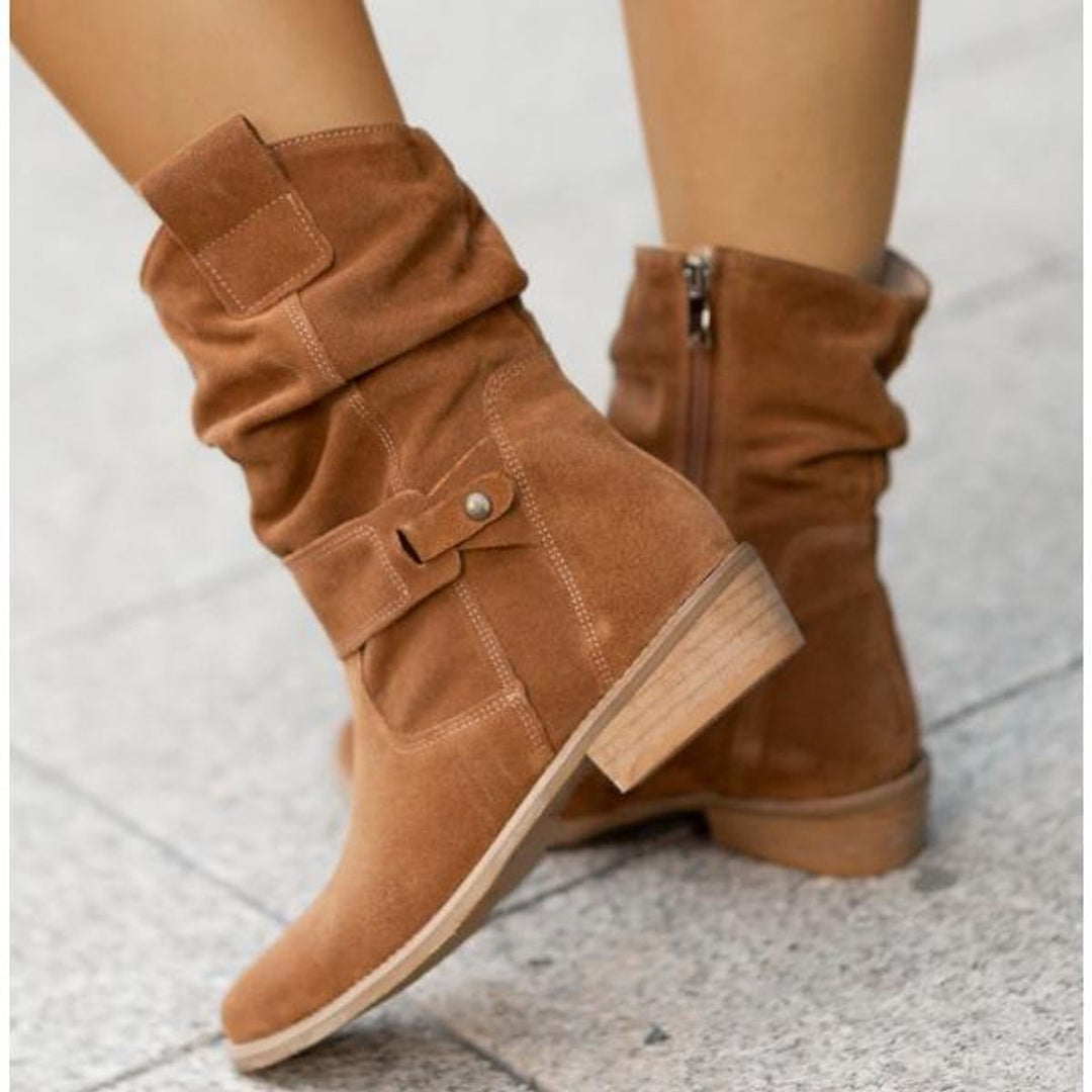 Phoebe | Women's Suede Block-Heel Slouch Ankle Boots Zip-Up