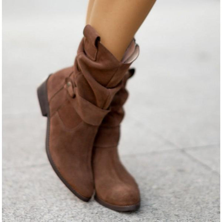 Phoebe | Women's Suede Block-Heel Slouch Ankle Boots Zip-Up