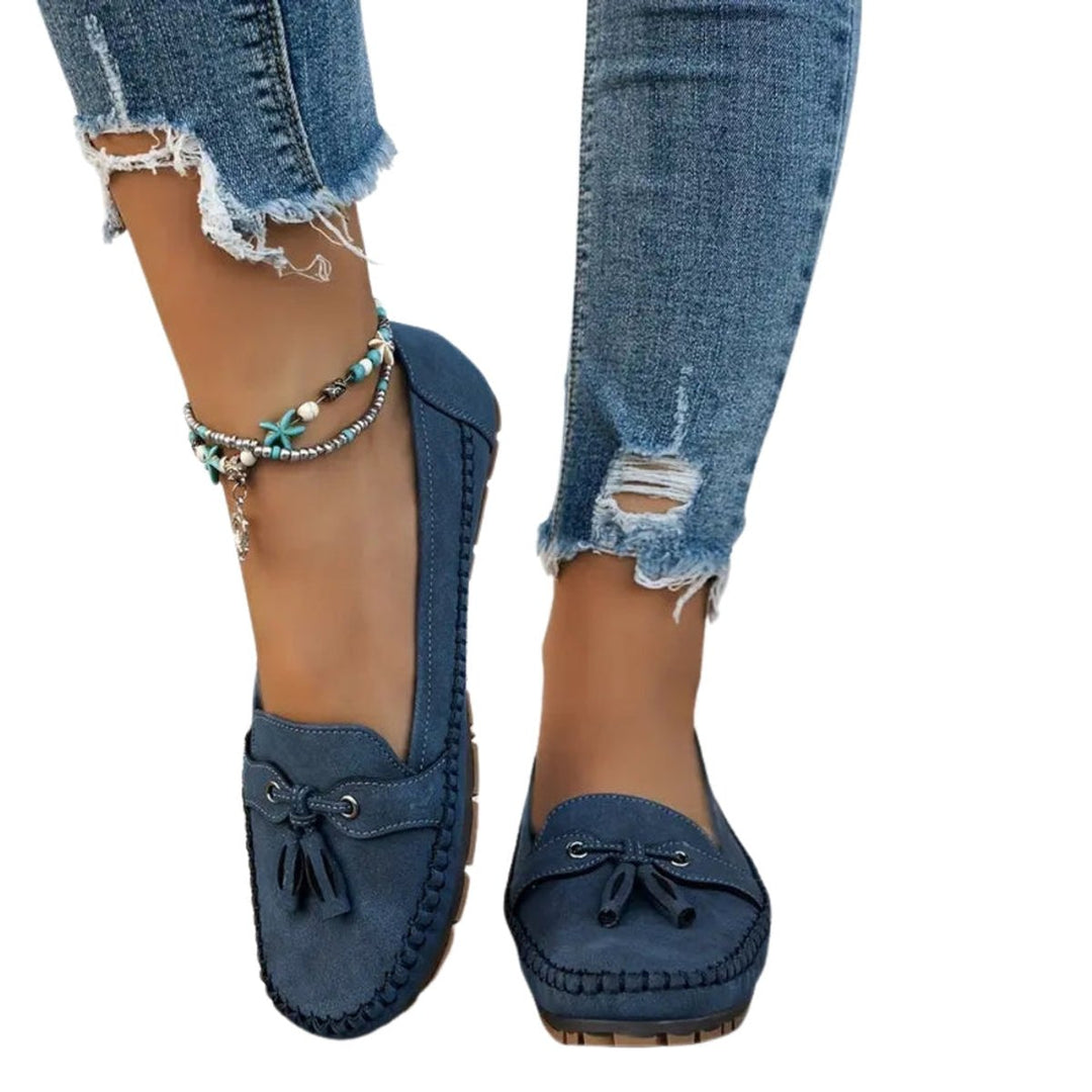 Ella | Women's Suede Bow-Detail Slip-On Flat Loafers