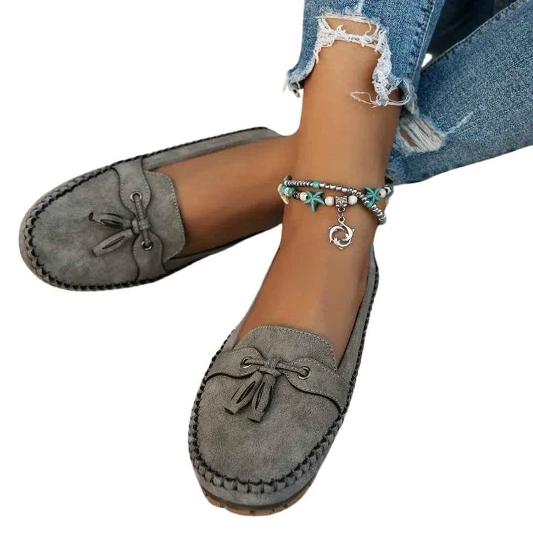 Ella | Women's Suede Bow-Detail Slip-On Flat Loafers