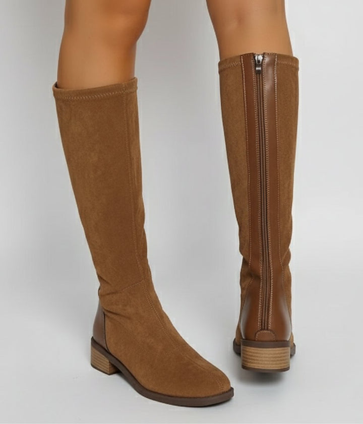 Sophie | Women's Suede Look Knee-High Block Heel Boots Side Zip