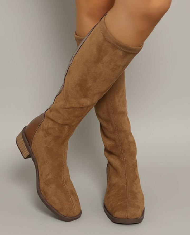 Sophie | Women's Suede Look Knee-High Block Heel Boots Side Zip