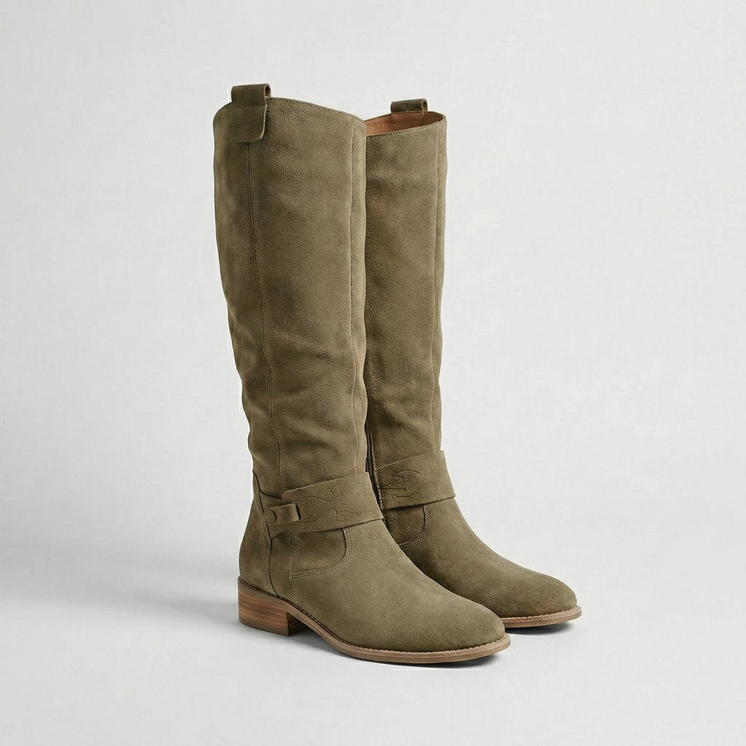 Grace | Women's Suede Look Knee-High Slouch Heeled Boots