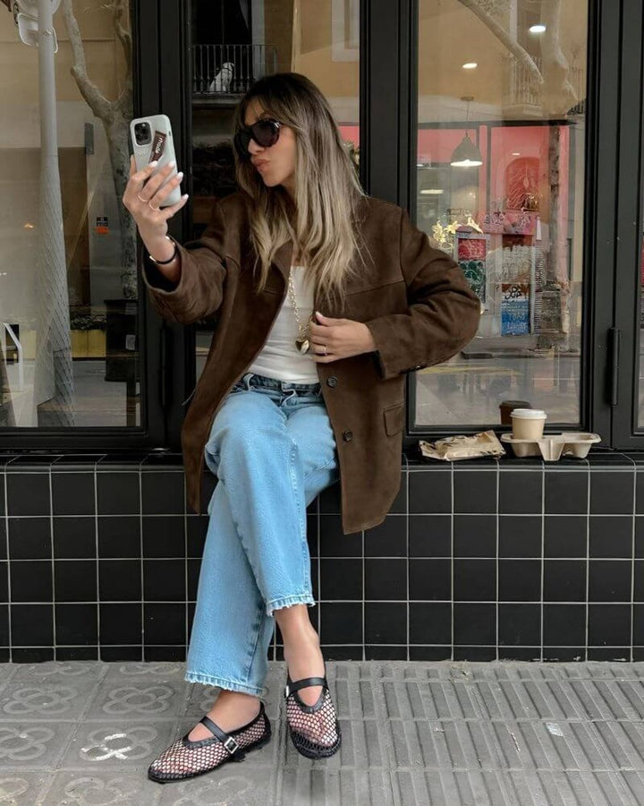 Ivy | Women's Suede Oversized Coat Tailored Blazer Jacket
