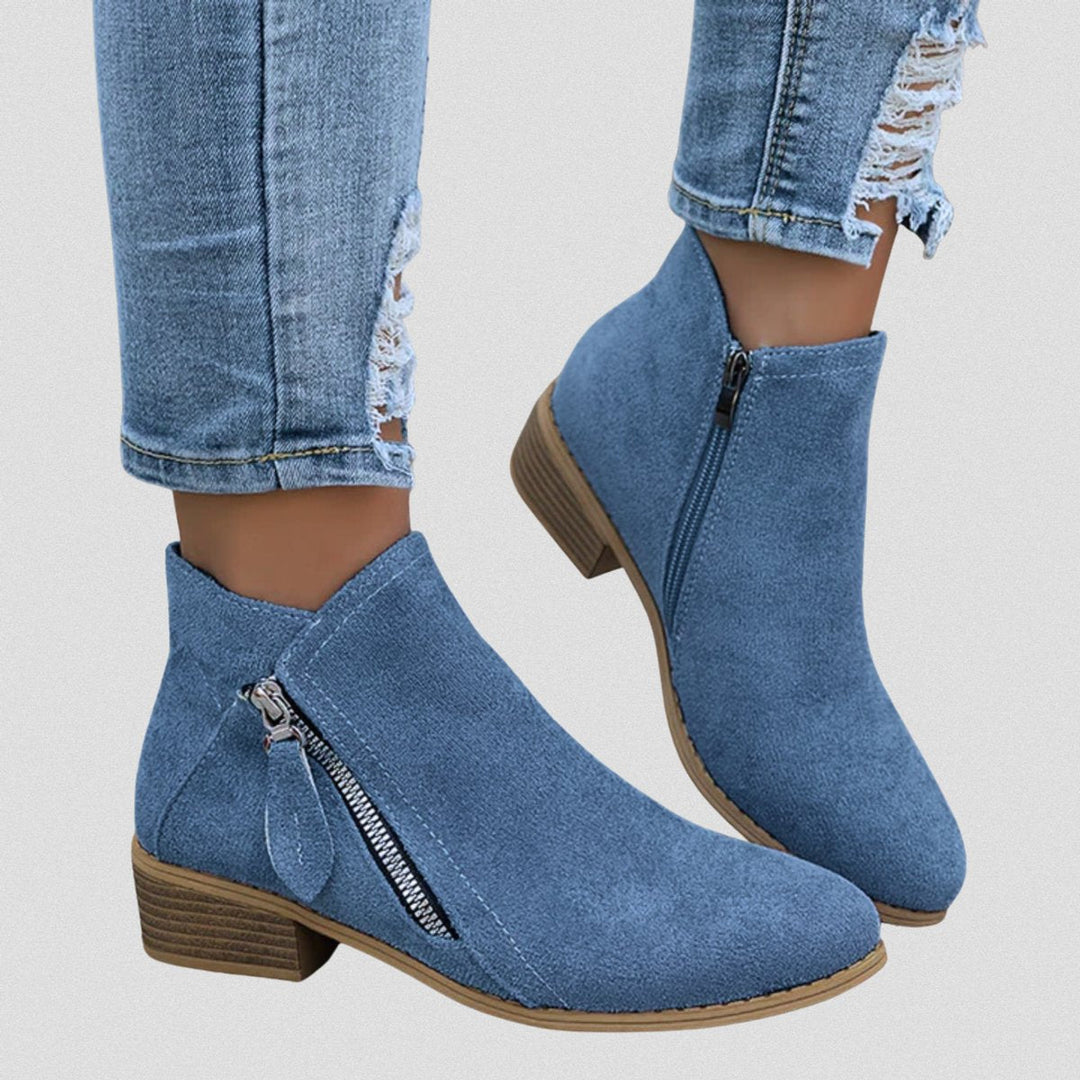 Olivia | Women's Suede Zip-Up Block-Heel Ankle Boots