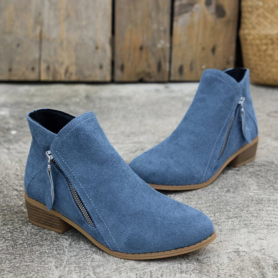 Olivia | Women's Suede Zip-Up Block-Heel Ankle Boots