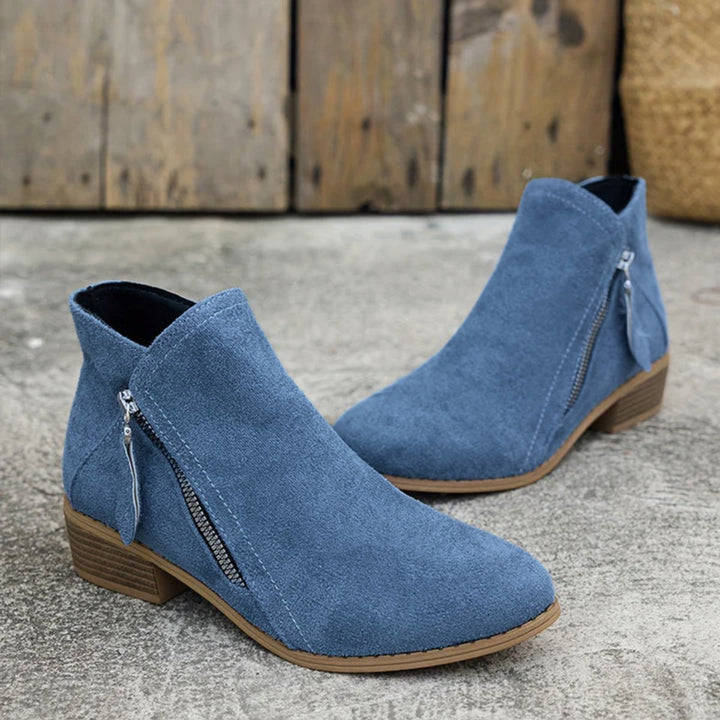 Olivia | Women's Suede Zip-Up Block-Heel Ankle Boots