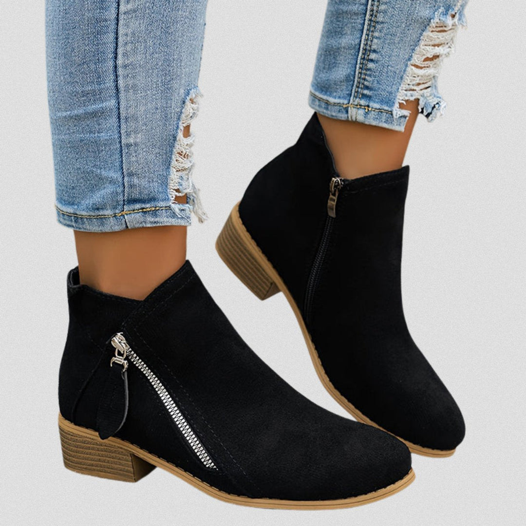 Olivia | Women's Suede Zip-Up Block-Heel Ankle Boots