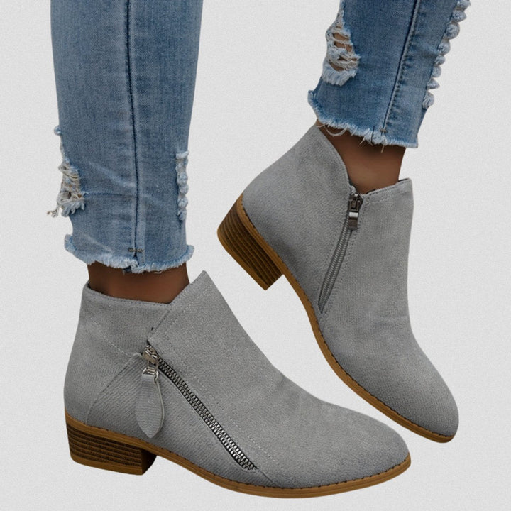 Olivia | Women's Suede Zip-Up Block-Heel Ankle Boots