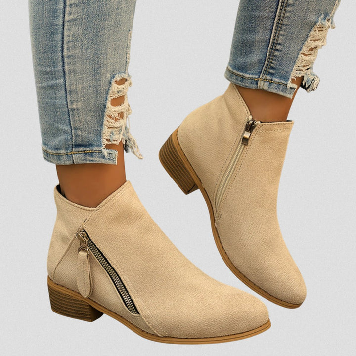 Olivia | Women's Suede Zip-Up Block-Heel Ankle Boots