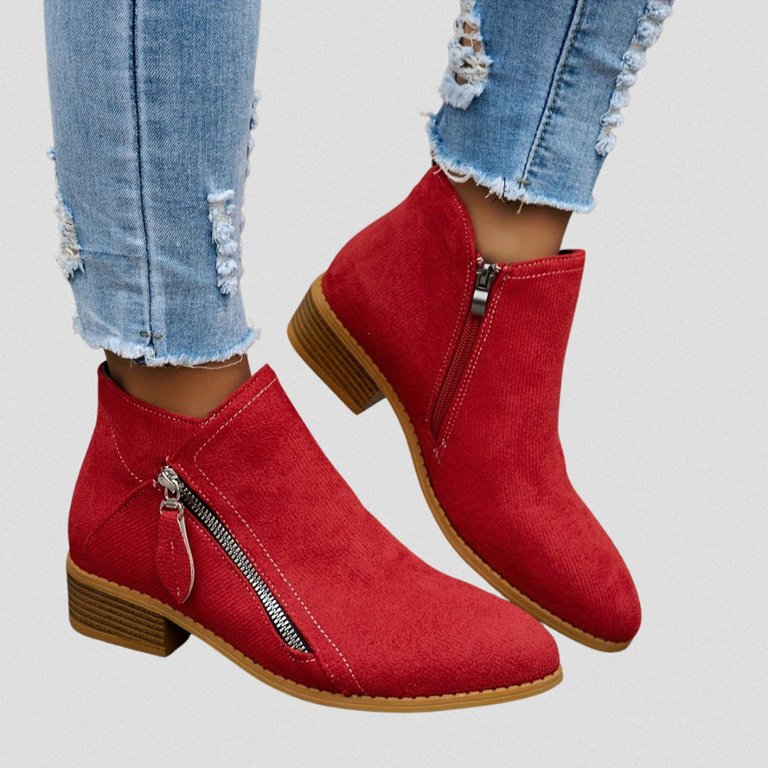 Olivia | Women's Suede Zip-Up Block-Heel Ankle Boots