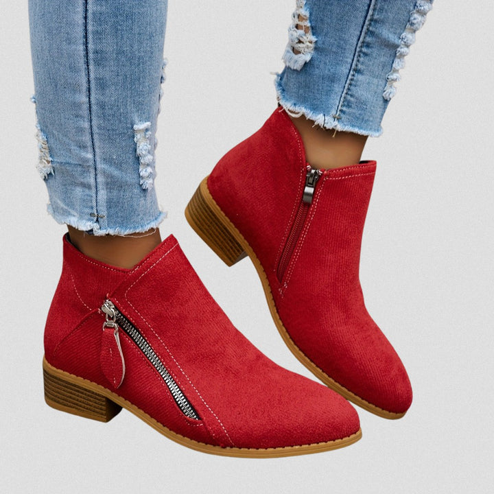 Olivia | Women's Suede Zip-Up Block-Heel Ankle Boots