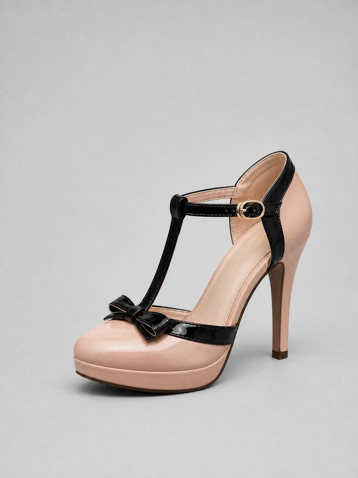Olivia | Women's T-Bar Platform Stiletto Heels Bow Detail Court Shoes