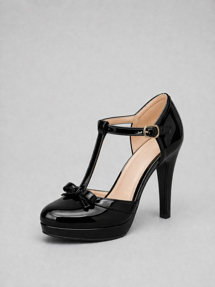 Olivia | Women's T-Bar Platform Stiletto Heels Bow Detail Court Shoes
