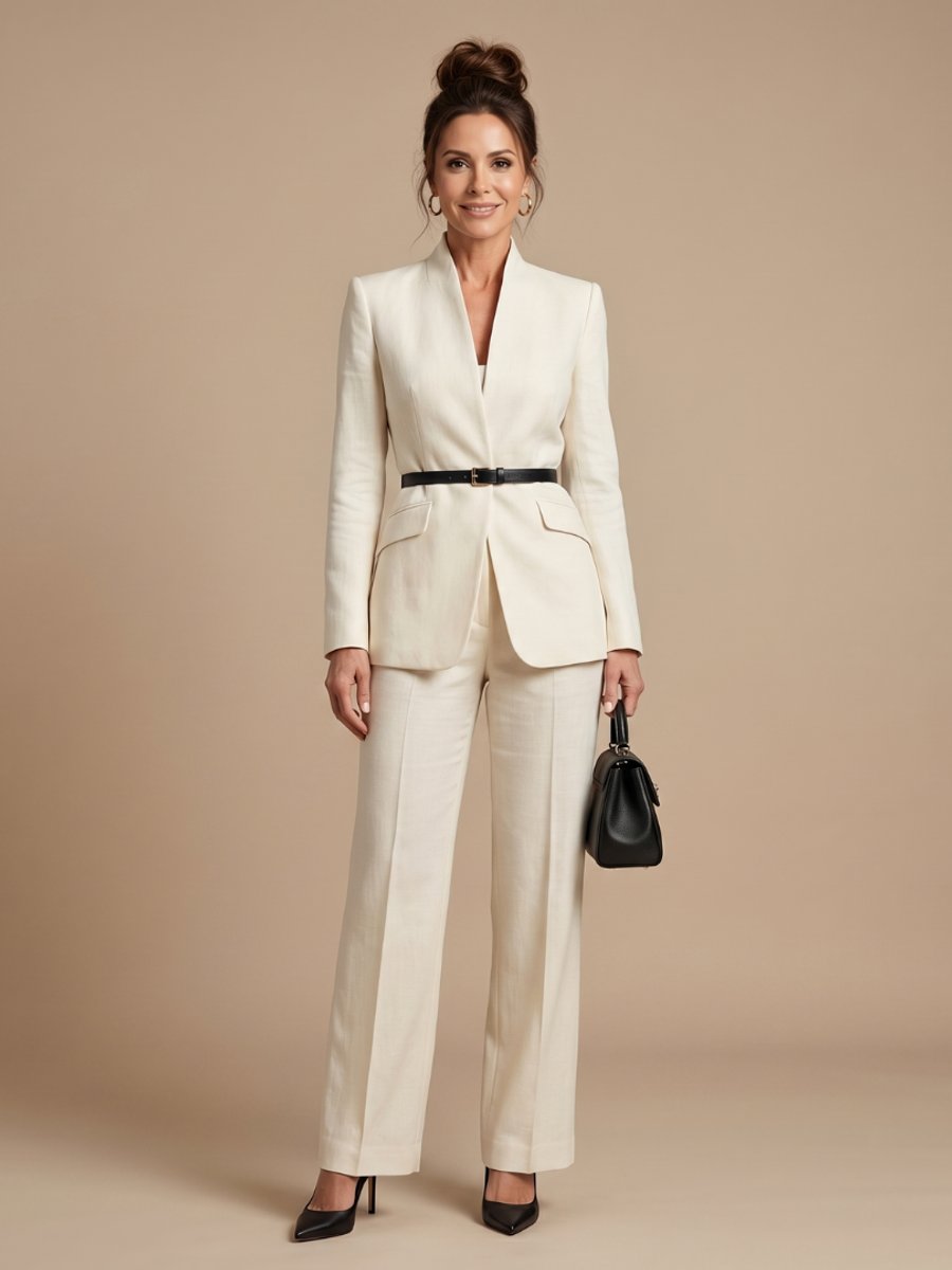 Rosie | Women's Tailored Stand Collar Flared Trouser Formal Two-Piece Suit