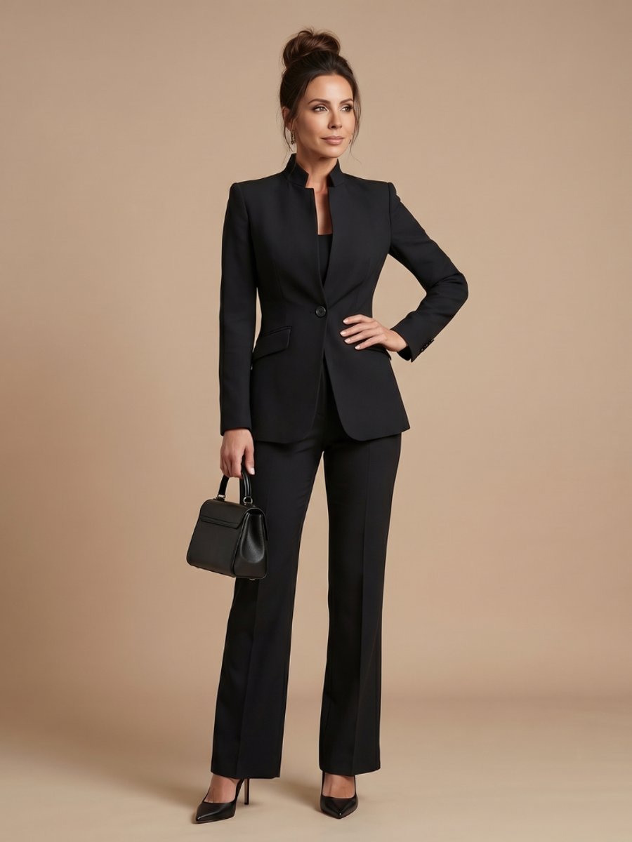 Rosie | Women's Tailored Stand Collar Flared Trouser Formal Two-Piece Suit