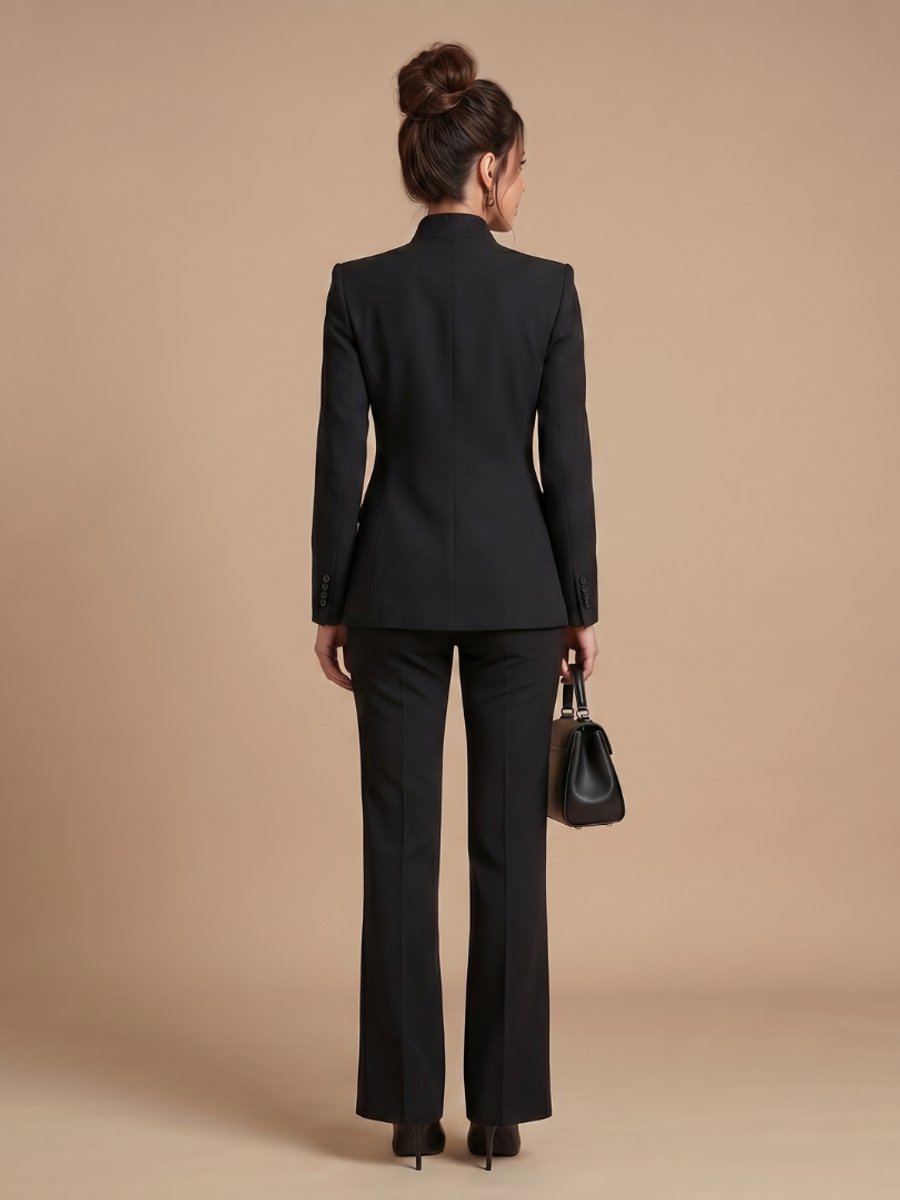 Rosie | Women's Tailored Stand Collar Flared Trouser Formal Two-Piece Suit