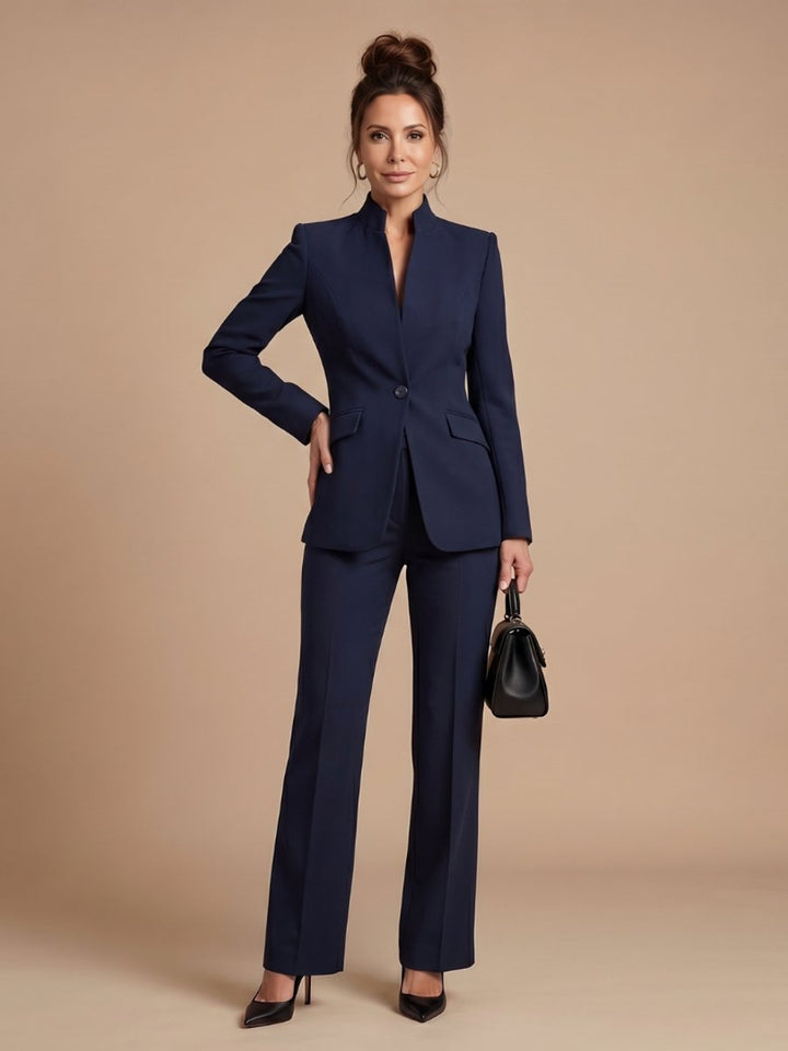 Rosie | Women's Tailored Stand Collar Flared Trouser Formal Two-Piece Suit