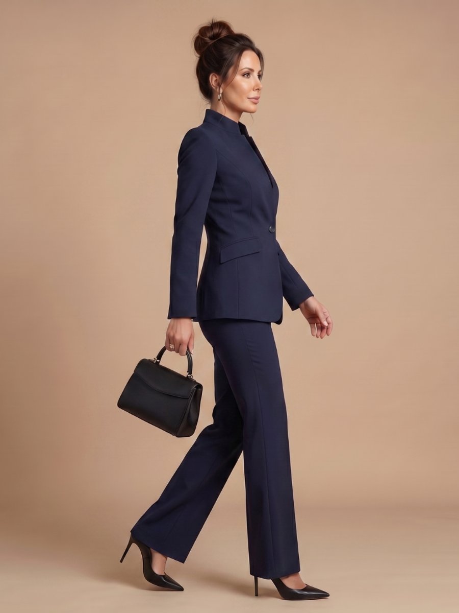 Rosie | Women's Tailored Stand Collar Flared Trouser Formal Two-Piece Suit