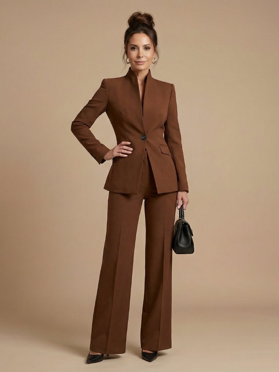 Rosie | Women's Tailored Stand Collar Flared Trouser Formal Two-Piece Suit