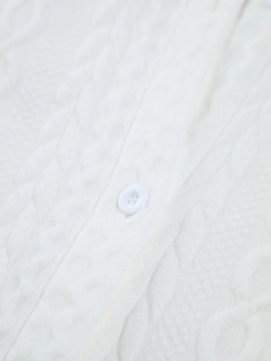 Mia | Women's Textured Long-Sleeve Blouse Balloon Sleeves Open Collar