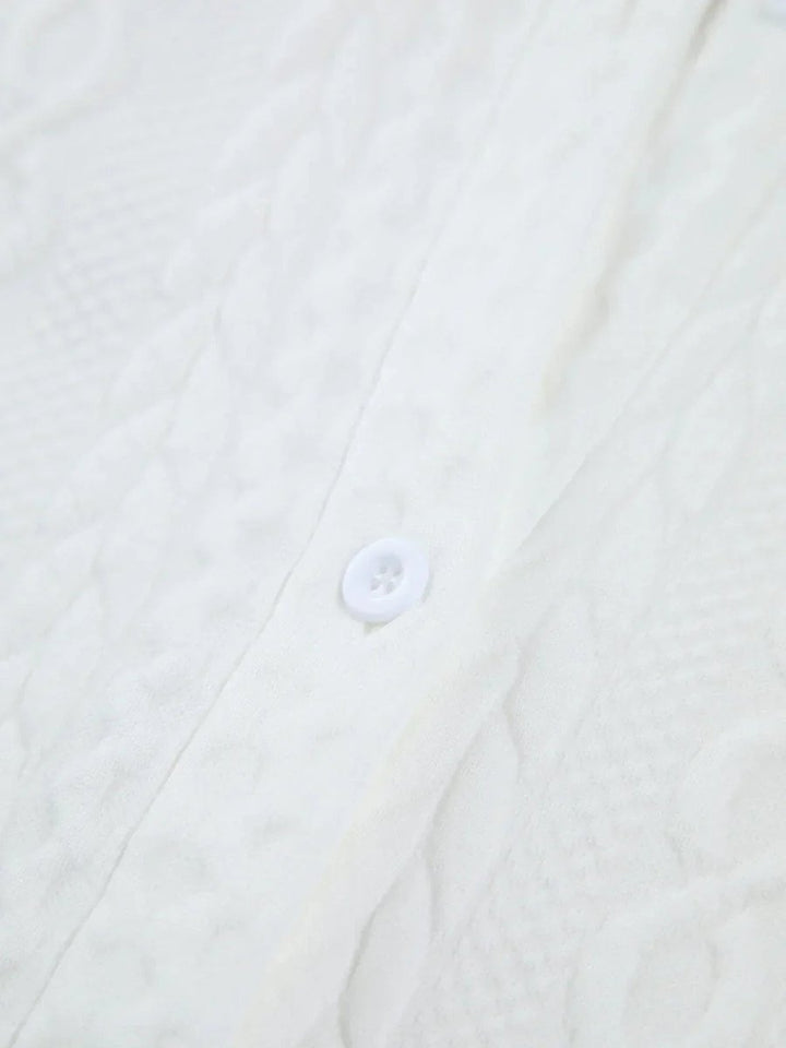 Mia | Women's Textured Long-Sleeve Blouse Balloon Sleeves Open Collar