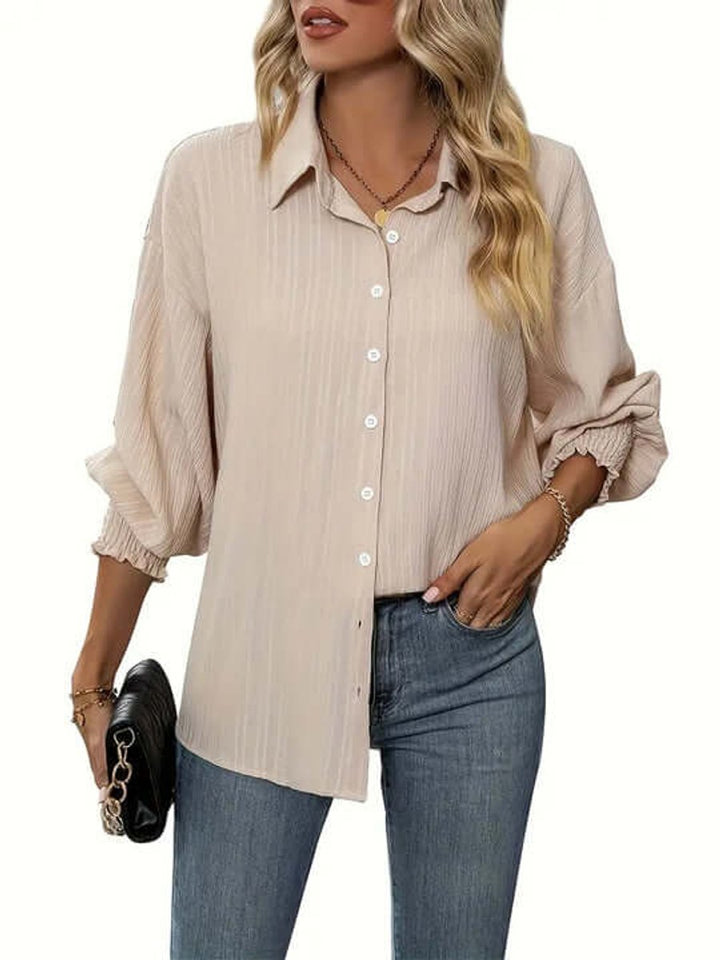 Florence | Women's Tie-Front Long-Sleeve Blouse Smocked Cuffs Button-Down
