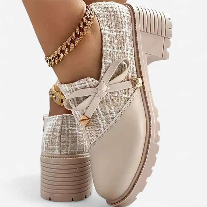 Evelyn | Women's Tweed Block-Heel Ankle Boots Bow-Detail Platform