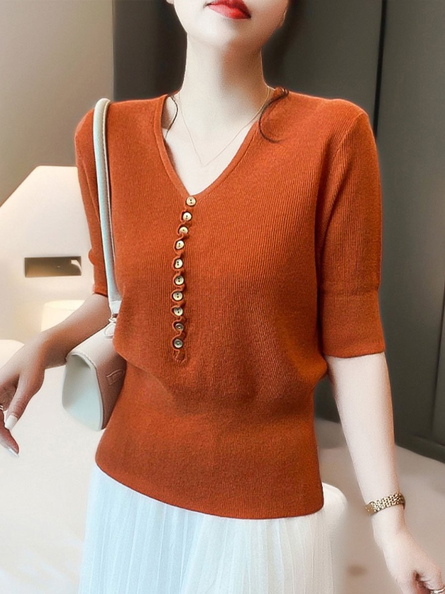 Phoebe | Women's Knitted V-Neck Jumper Button-Front Relaxed Fit