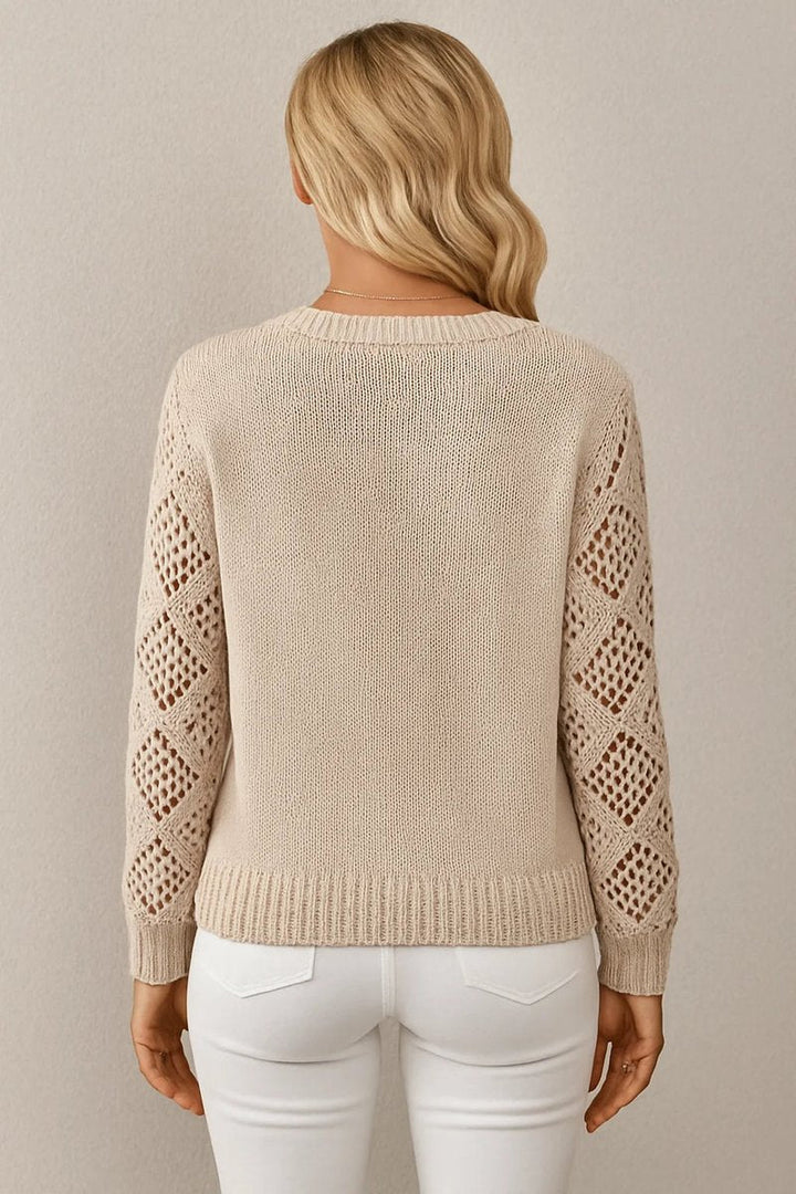 Lily | Women's V-Neck Knitted Jumper Openwork Crochet Sleeves
