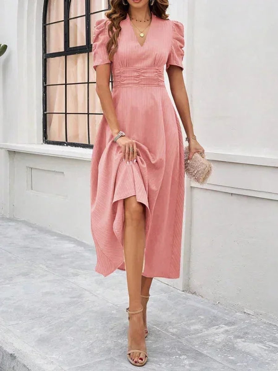 Isla | Women's V-Neck Puff Sleeve Midi Christmas Party Dress