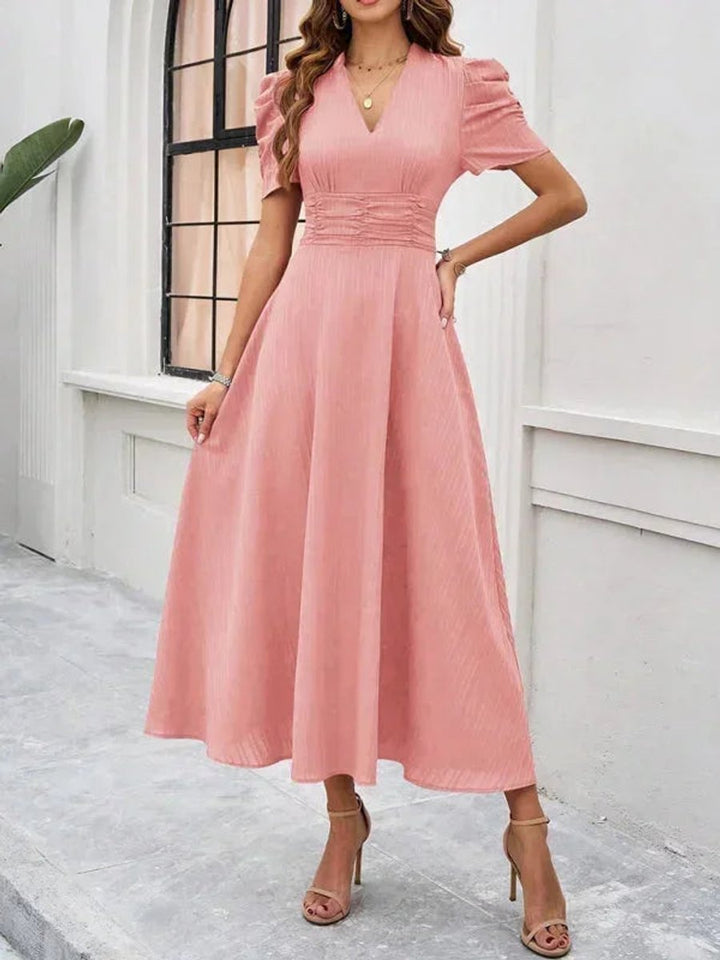 Isla | Women's V-Neck Puff Sleeve Midi Christmas Party Dress