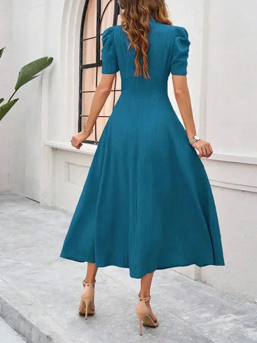 Isla | Women's V-Neck Puff Sleeve Midi Christmas Party Dress