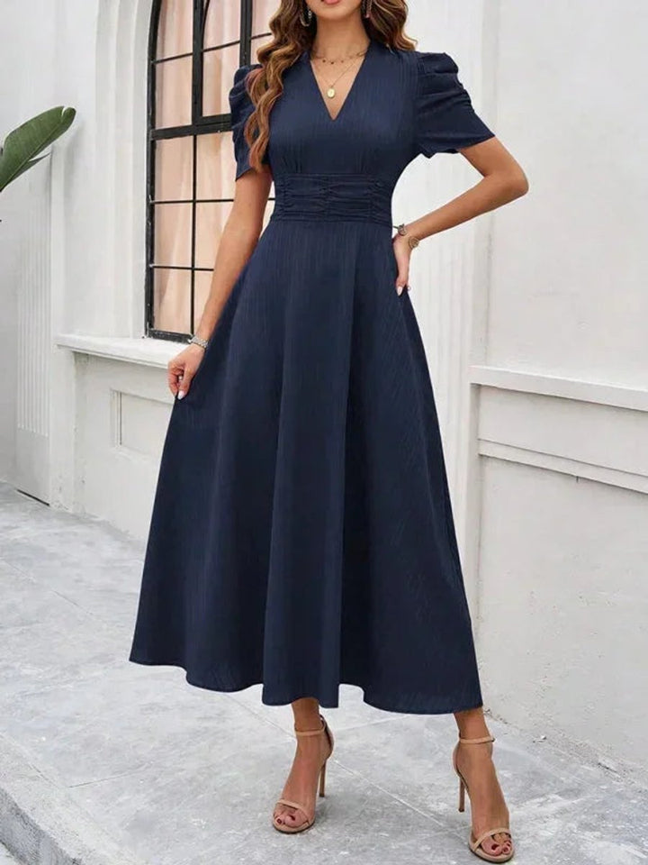 Isla | Women's V-Neck Puff Sleeve Midi Christmas Party Dress