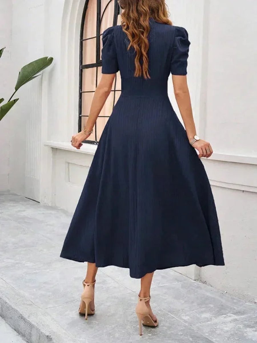 Isla | Women's V-Neck Puff Sleeve Midi Christmas Party Dress