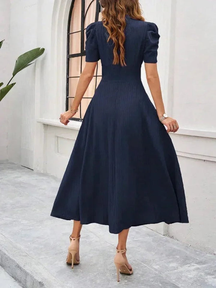 Isla | Women's V-Neck Puff Sleeve Midi Christmas Party Dress